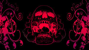 Red Skull Flowers Black Background 4k ...
