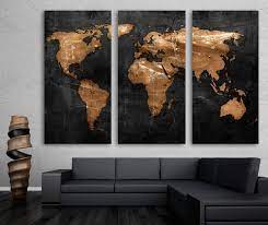 Bronze Black World Map Wall Art Canvas