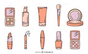 makeup cosmetics hand drawn set vector