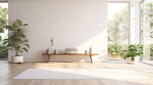 unrolled white yoga mat on wooden floor