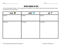 Solid Liquid Gas Chart For Students To Fill Out
