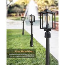 Jazava 1 Light Black Outdoor Post Lantern With Ribbed Glass 2 Pack