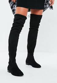 Black Over The Knee Flat Boots Missguided