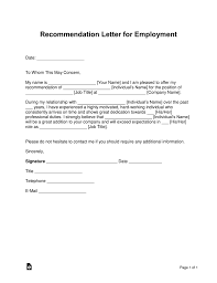 Letter Of Recommendation For Employment Template Pdf