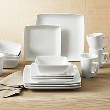 16 piece square dinnerware set in white