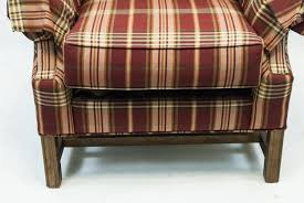 It's made in canada from a solid rubberwood frame and features a sinuous spring seat, synthetic and foam fiber fill, and a loose back. Sold Price Red Plaid Lancer Furniture Plaid Armchair March 6 0118 11 00 Am Est