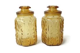 2 Le Smith Amber Glass Canisters