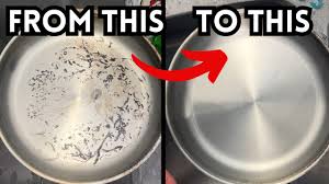 cleaning a burnt stainless steel pan pot