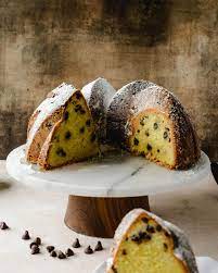 moist chocolate chip pound cake in