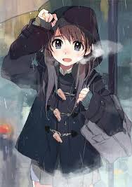 Sad anime boy standing in the rain. Doodles