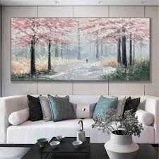 Large Pink Forest Oil Canvas Print