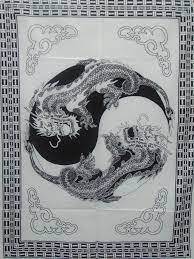 black white yin yang dragon tapestry