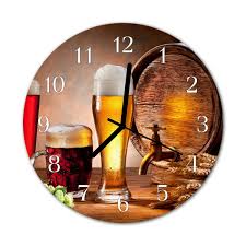 Glass Kitchen Clock Beer Barrel Food