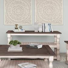 Besthom Rustic French 60 In Distressed White And Brown Rectangular Solid Wood Console Table