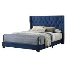 navy blue velvet panel bed with tufted