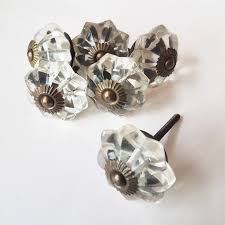6 Crystal Clear Glass Cabinet Knobs