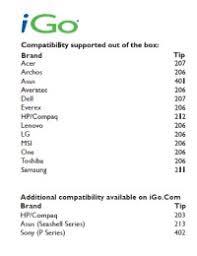 Igo Adapter Tip Chart Igo Tip Compatibility Chart