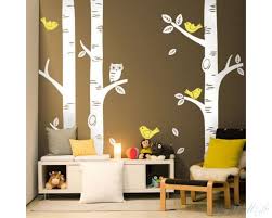 3 Birch Trees Wall Decals With Birds
