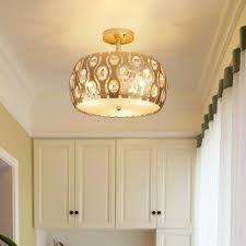 Crystal Drum Semi Flush Mount Light Contemporary Iron Gold Semi Flush Ceiling Light For Indoor Beautifulhalo Com