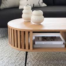 rounded wood slats oval coffee table