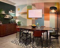 Image of Bold geometric shapes living room ceiling mural