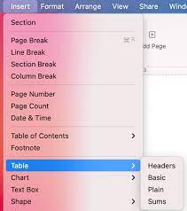 tables in pages on mac iphone