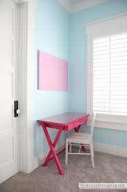 Amusing teenage girls study room design ideas with stands free white wooden desk and open bookshelves built in over black chalkboard wall paint. Girls Bedroom Desks The Sunny Side Up Blog