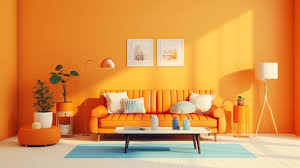 orange walls and a blue rug generative ai