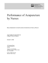 An acupuncturist takes thin needles and places them under a patient's skin to promote energy circulation and yin yang balance, or qi (chi). Performance Of Acupuncture By Nurses College Of Nurses Of Ontario
