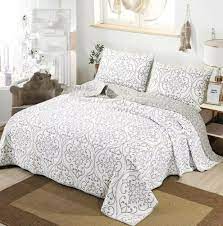 3pc 100 Cotton White Gray Quilted