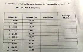 percene markup selling 1 20 00