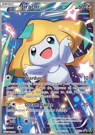 This is one of the pokemon you'll love to see in your opening hand because of its dreamy revelation ability, as it lets you look at the top 2 cards of your deck and pick one of them to be in your hand while the other card get put back on top of your deck. Jirachi Xy Promos Xy67a Pkmncards Cool Pokemon Cards Pokemon Cards Rare Pokemon Cards