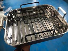 silver stainless steel roasting pan