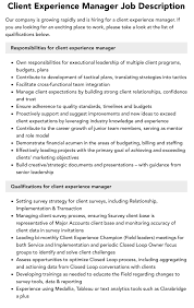 client experience manager job