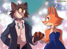 Mr. Wolf & Diane Foxington redraw but it's a 90's Anime (Art by Me!  @MemeCritter) : rfurry