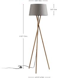 Ambiore Wood Tripod Floor Lamp Maud Modern Elegant Indoor Standing Light With Complimentary Bulb Mid Century Living Room And Bedroom Solid Wood Walnut Stand With Linen Fabric Shade Grey Charcoal