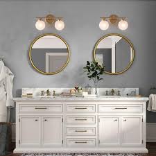 Uolfin G7nfizhd24325yb Farmhouse Gold Bathroom Vanity Light 14 2 In 2 Light Modern Powder Room Wall Sconce Light With Frosted Glass Shades