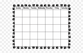 Black White Paw Print Calendar Chart Blank Black White