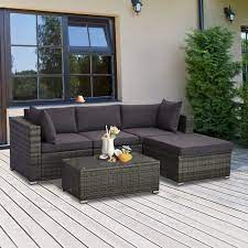 Outsunny 5 Piece Deluxe Outdoor Patio Rattan Furniture Set With Durability Comfortable