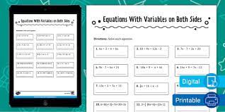 Eighth Grade Equations With Variables