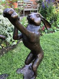 Large Bronze Garden Boxing Hare Statues