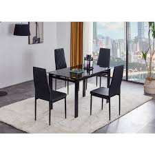Maocao Hoom 16 5 In Black Glass Dining Table Set With 4 Chairs