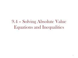 Solving Absolute Value Equations And