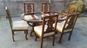 Oval Wooden Carved Dining Table Set