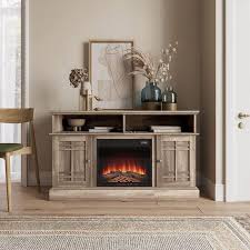Belleze Modern 48 Inch Farmhouse Electric Fireplace Tv Stand Media Entertainment Center Console Table For Tvs Up To 50 Inch With Open Storage