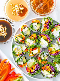 vegetarian summer rolls with 3 dipping