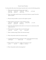 Rank the following elements by increasing atomic radius: Periodic Trends Worksheet Doc