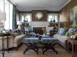 brown and teal living room photos