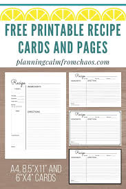 free printable recipe cards and pages