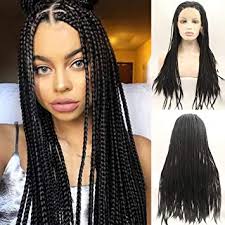 Pre stretched braiding hair long braid 22 inch 8 packs ombre expression braiding hair extensions professional synthetic fiber crochet twist braids. Karissa Black Braided Wigs For Black Women Long Synthetic Lace Front Wigs With Baby Hair Cheap Long Black Micro Box Braid Hair Wig Glueless Heat Resistant Amazon De Beauty